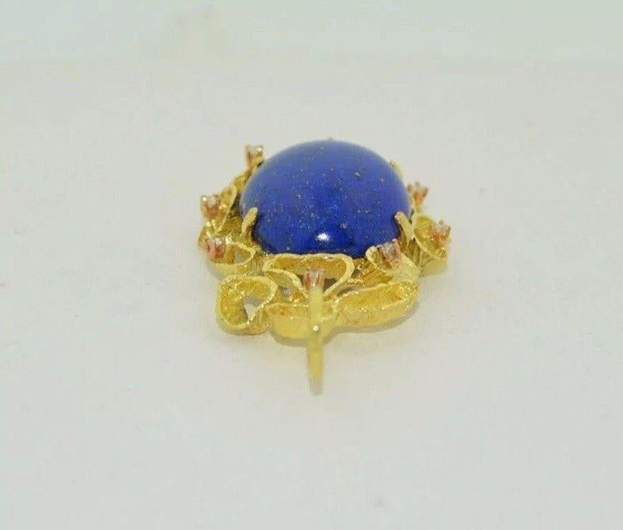 1970s 18 Karat Gold VS Diamond Lapis Lazuli Necklace Pendant In Excellent Condition For Sale In Shaker Heights, OH