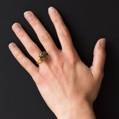 1970s 18 Karat Yellow Gold Cultured Pearl Enamel Snake Ring