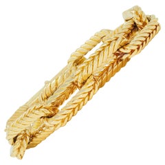 1970's 18 Karat Yellow Gold Twisted Rope Large Cable Link Vintage Bracelet