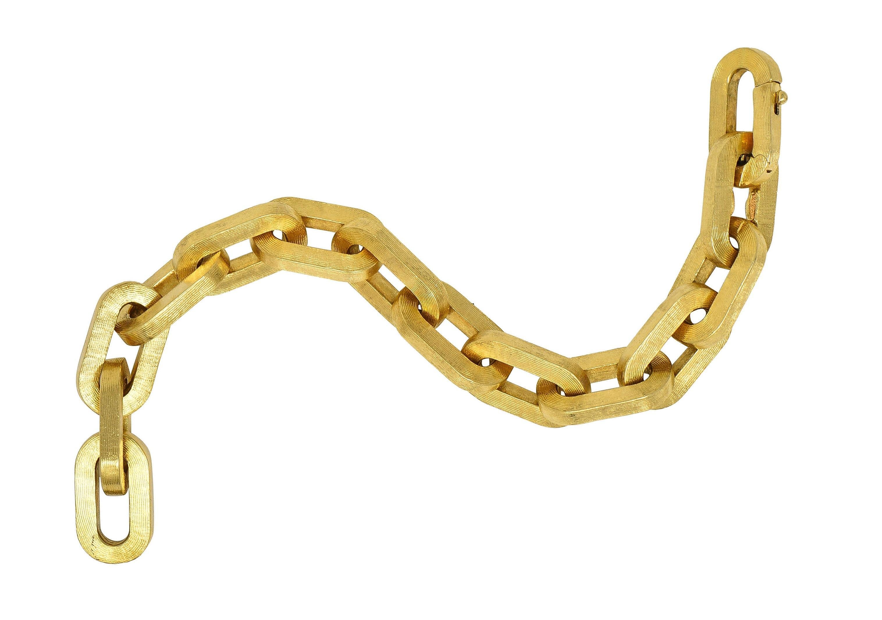 1970's 18 Karat Yellow Gold Vintage Brushed Cable Link Chain Bracelet 5