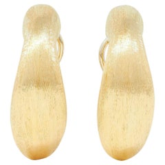 1970's 18 Karat Yellow Gold Vintage Brushed J-Hoop Earrings