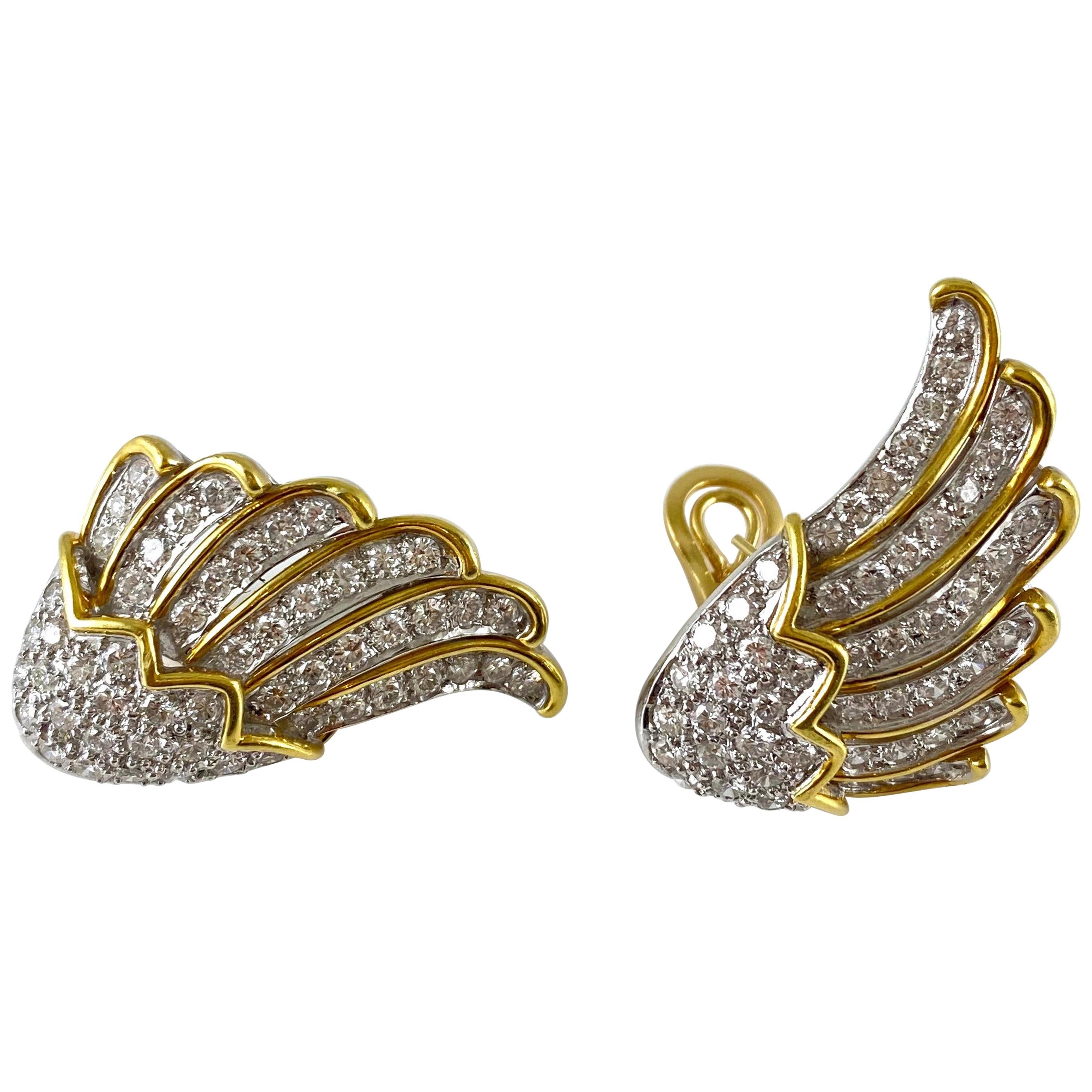 1970s 18 Karat Yellow Gold Wings with Diamonds Earring