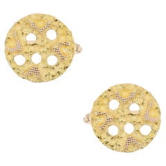 1970s 18 Karat Yellow Textured Gold Round Cufflinks