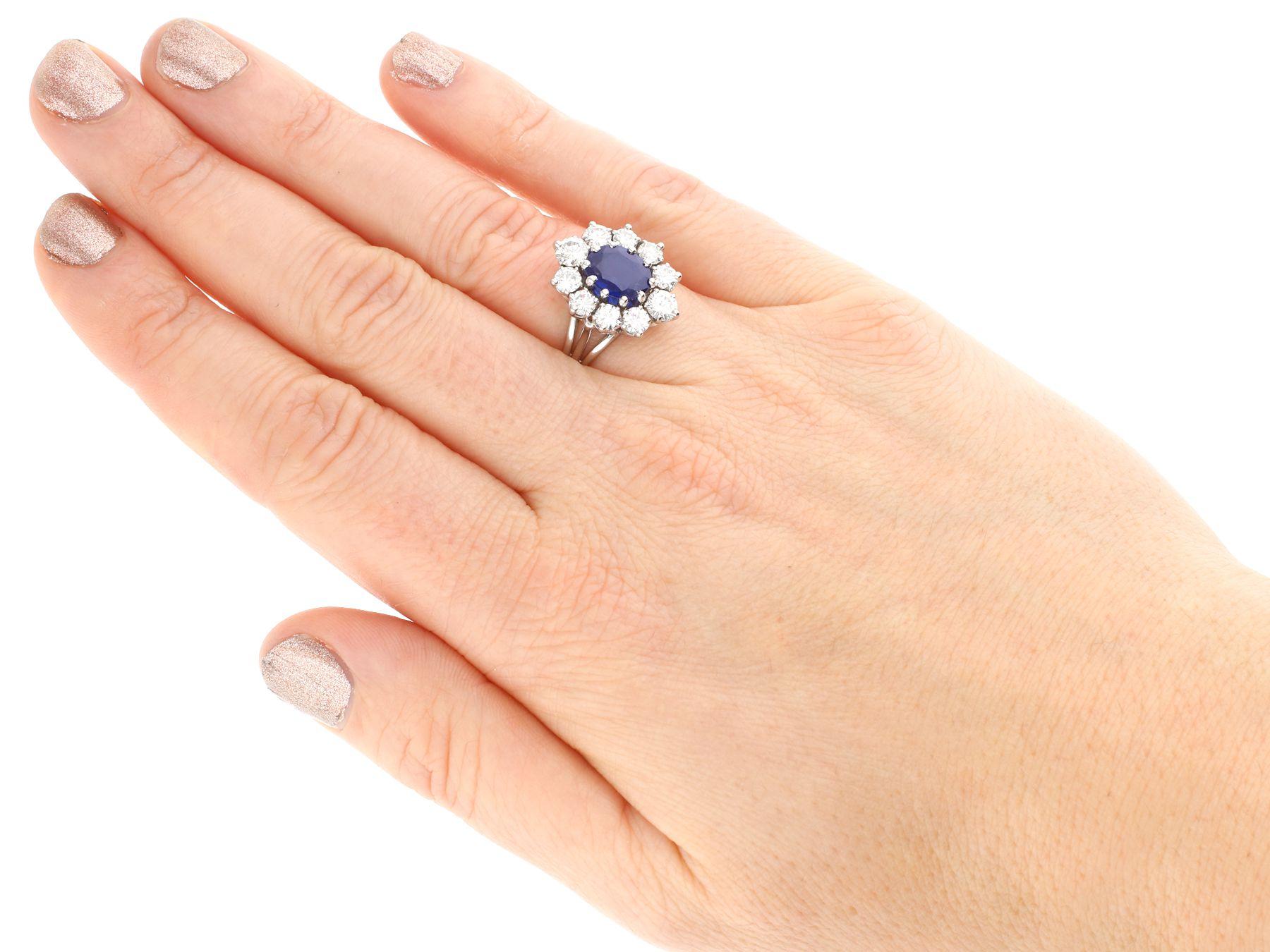 1970s 1.84 Carat Oval Cut Burmese Sapphire and 2.35 Carat Diamond Cluster Ring For Sale 2