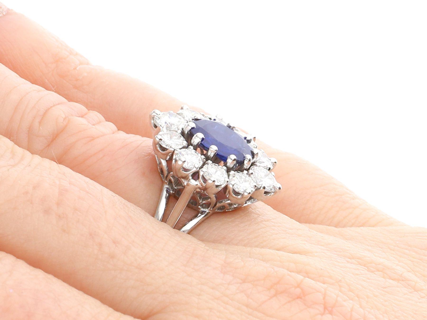 1970s 1.84 Carat Oval Cut Burmese Sapphire and 2.35 Carat Diamond Cluster Ring For Sale 3