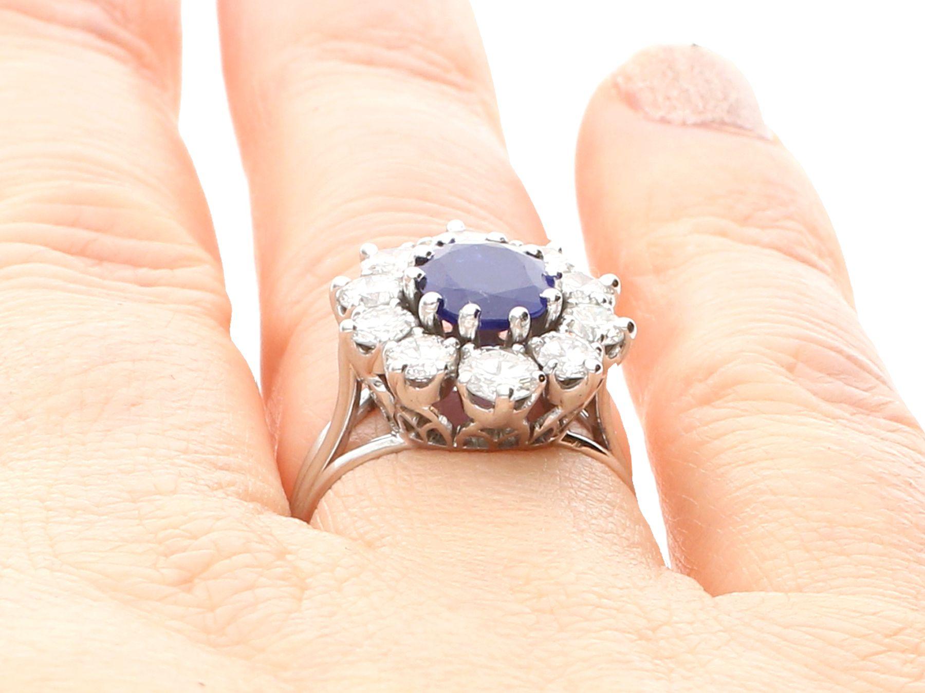 1970s 1.84 Carat Oval Cut Burmese Sapphire and 2.35 Carat Diamond Cluster Ring For Sale 4