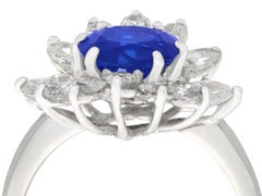 1970s 1.85 Carat Sapphire and 1.56 Carat Diamond White Gold Cocktail Ring