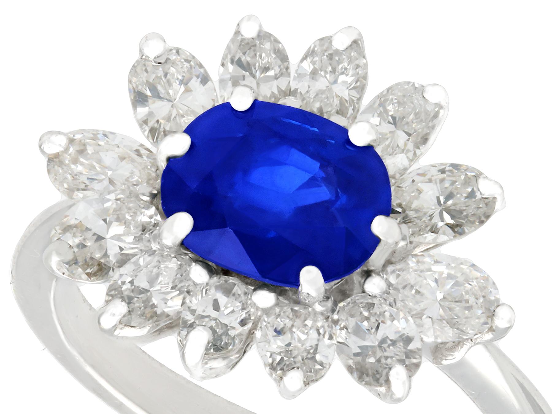 Oval Cut 1970s 1.85 Carat Sapphire and 1.56 Carat Diamond White Gold Cocktail Ring