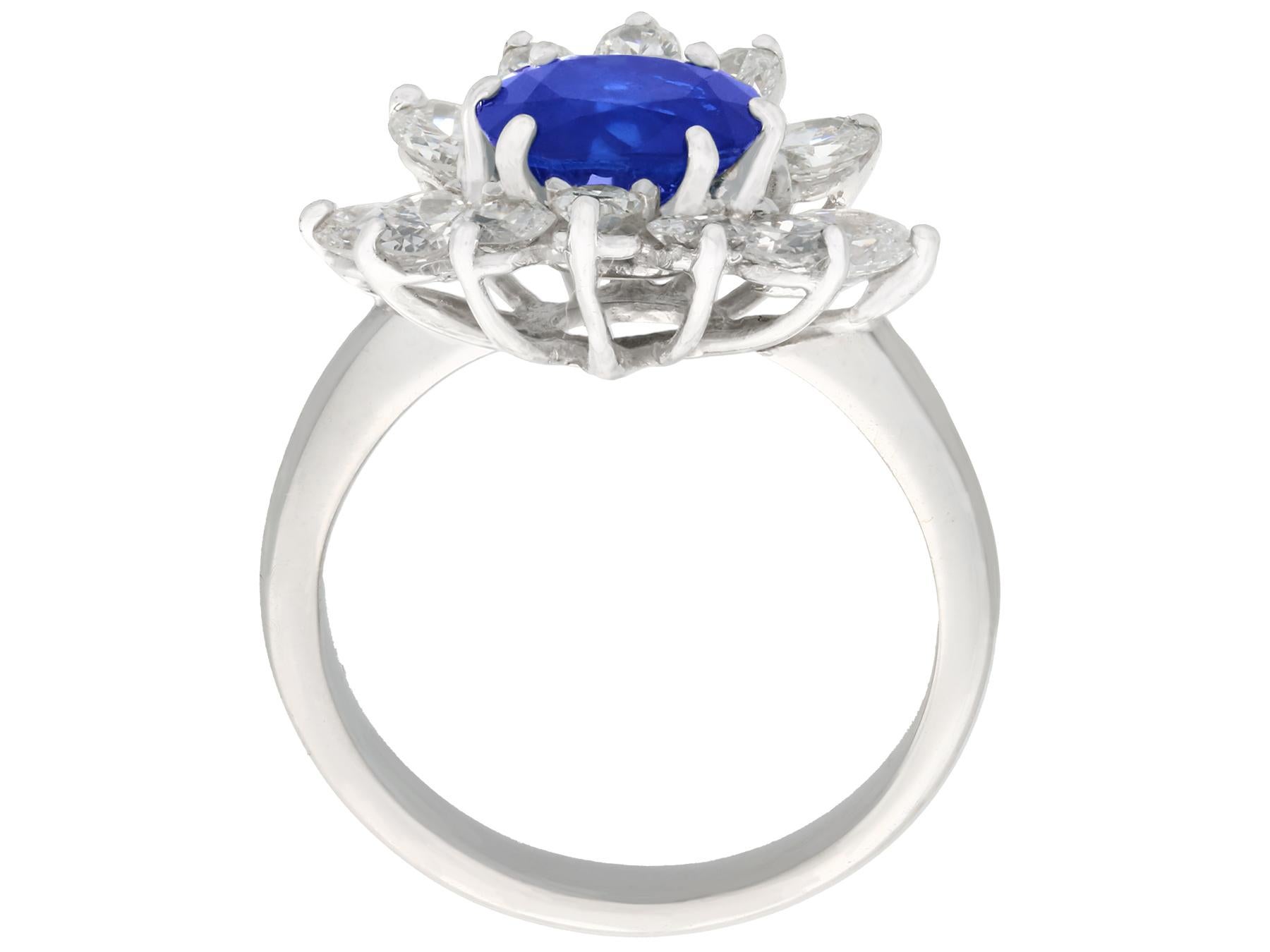 Women's 1970s 1.85 Carat Sapphire and 1.56 Carat Diamond White Gold Cocktail Ring