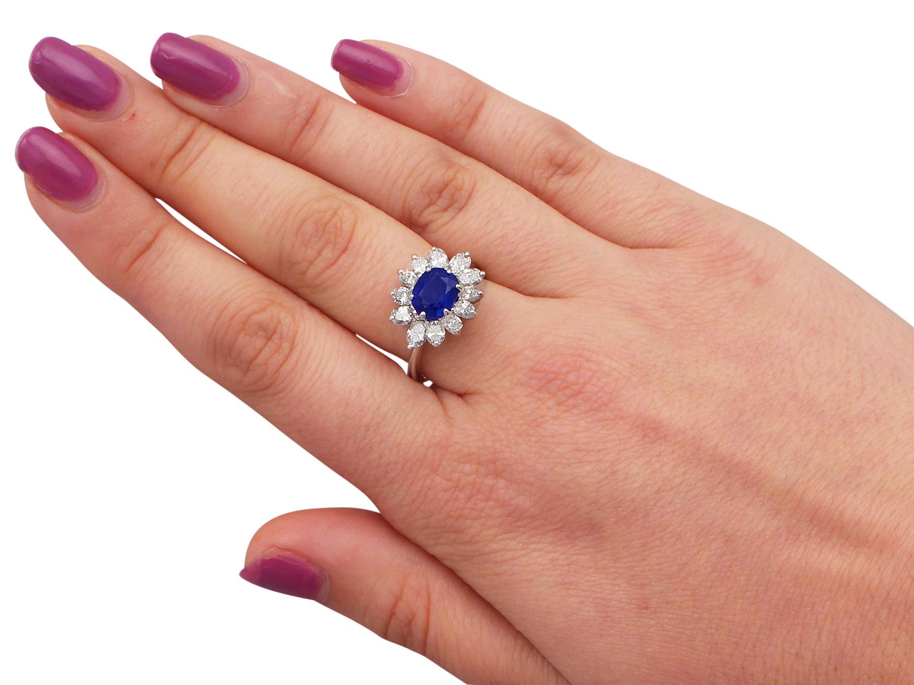 1970s 1.85 Carat Sapphire and 1.56 Carat Diamond White Gold Cocktail Ring 2