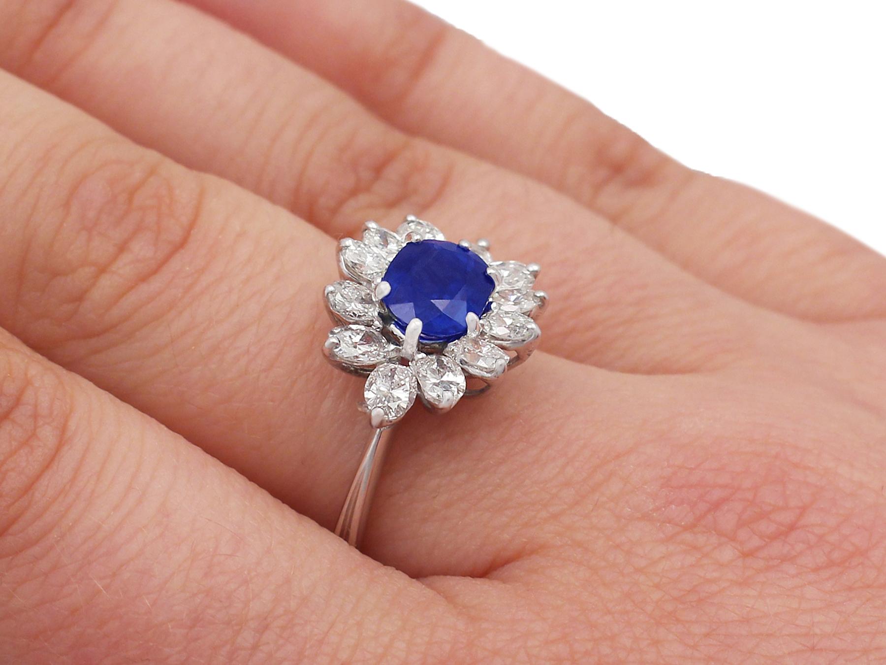 1970s 1.85 Carat Sapphire and 1.56 Carat Diamond White Gold Cocktail Ring 3