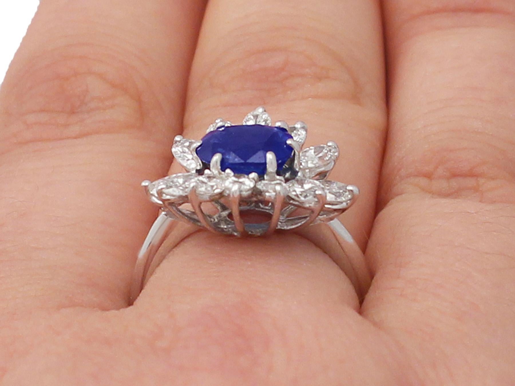 1970s 1.85 Carat Sapphire and 1.56 Carat Diamond White Gold Cocktail Ring 4