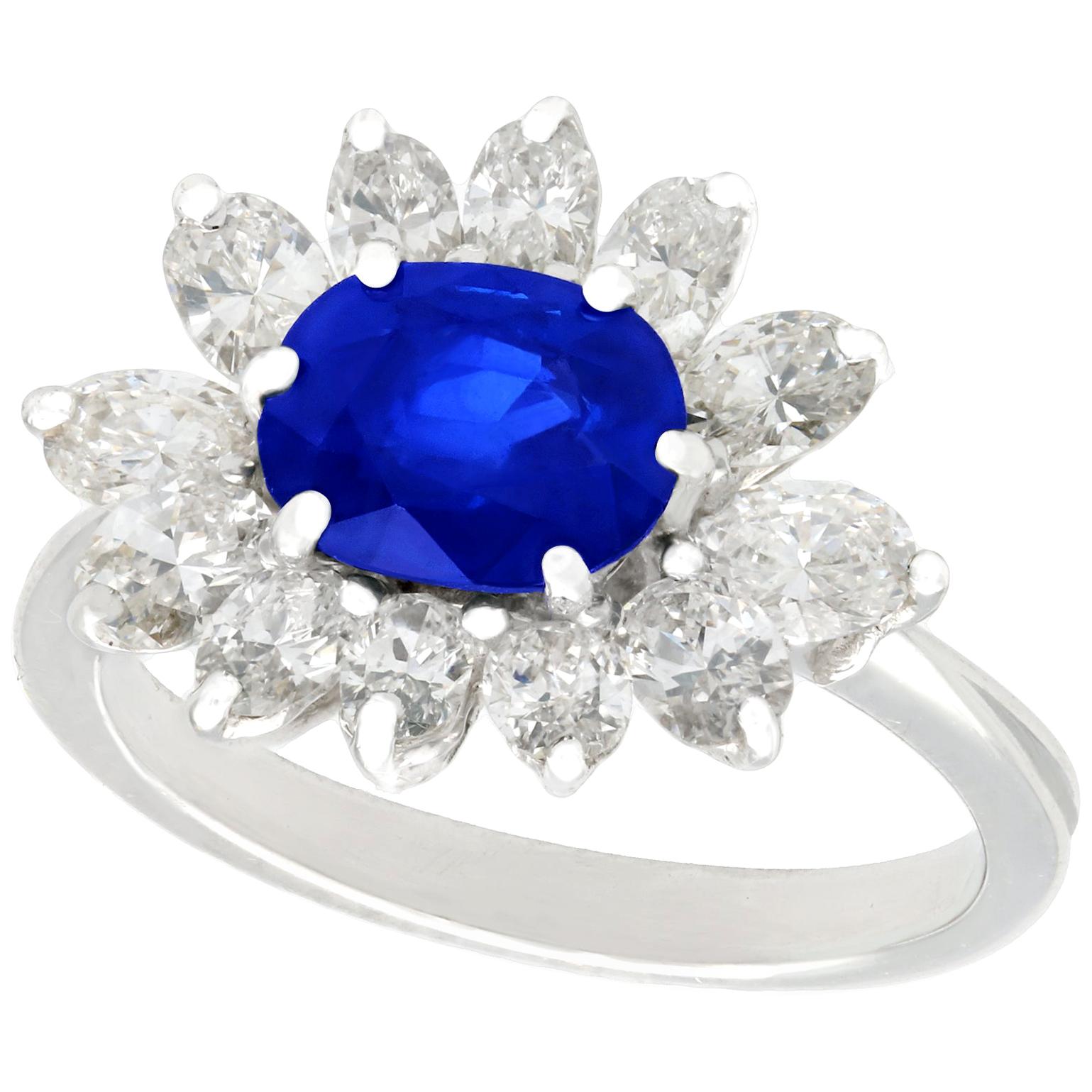 1970s 1.85 Carat Sapphire and 1.56 Carat Diamond White Gold Cocktail Ring