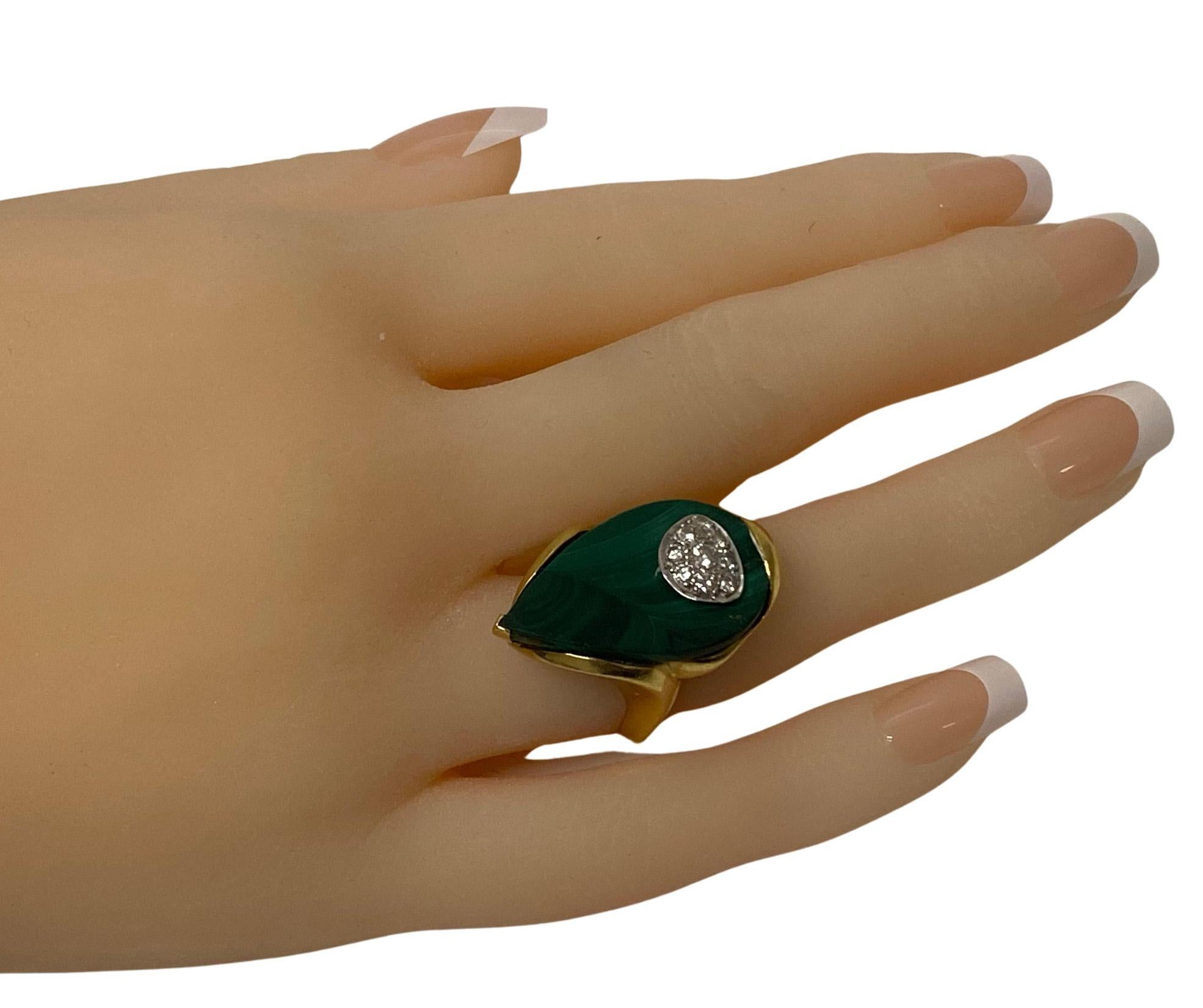 1970's 18ct Malachite Diamond Ring possibly English For Sale 5