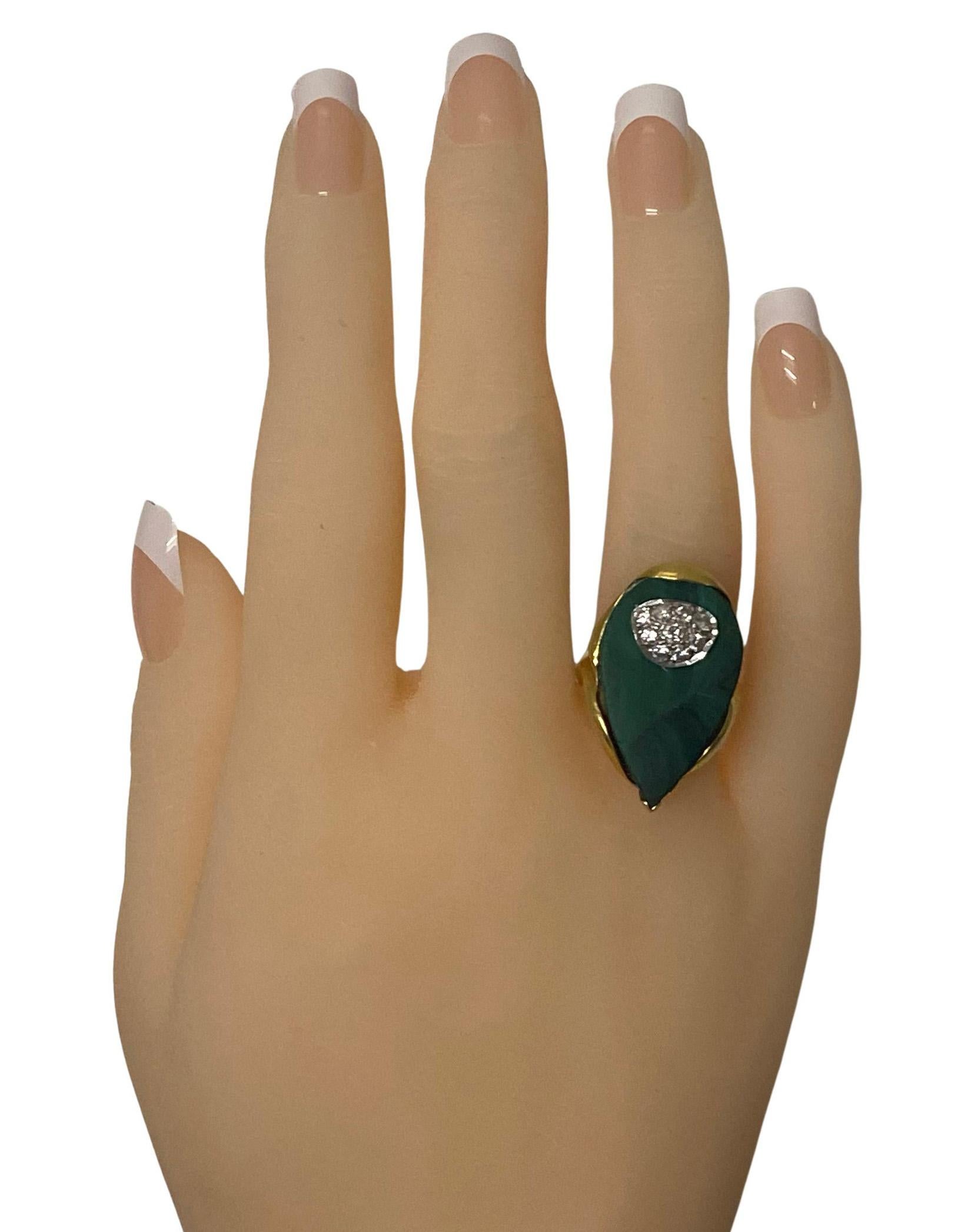 1970's 18ct Malachite Diamond Ring possibly English For Sale 6