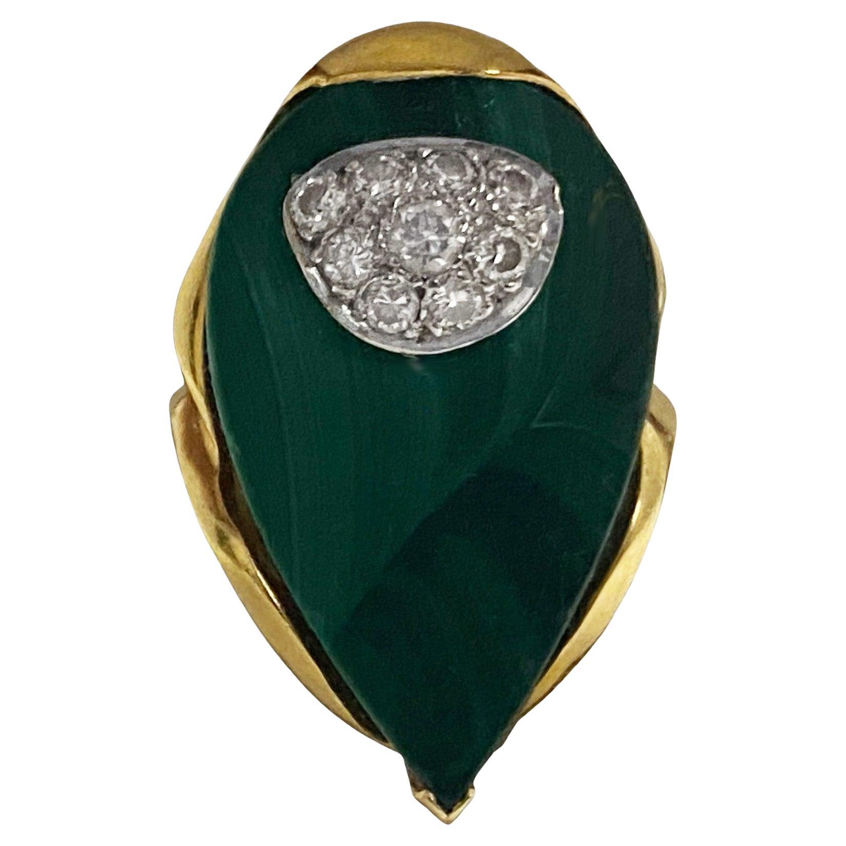 1970's 18ct Malachite Diamond Ring possibly English For Sale