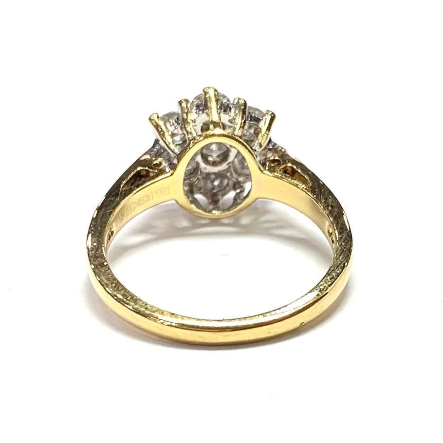 Round Cut 1970s 18 Carat Yellow Gold Seven Stone Diamond Cluster Ring For Sale