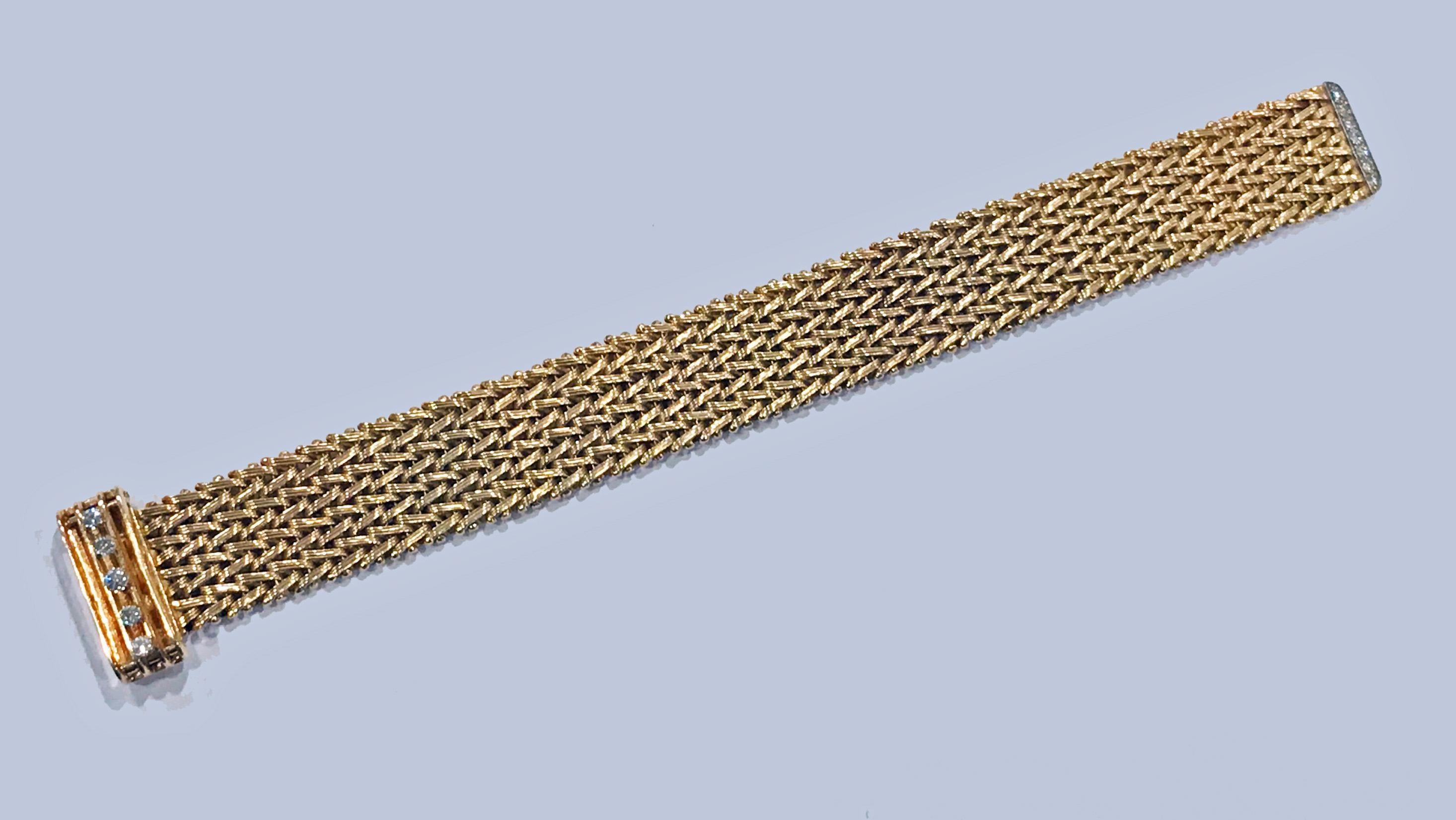 Round Cut 1970s 18 Karat Diamond Adjustable Bracelet