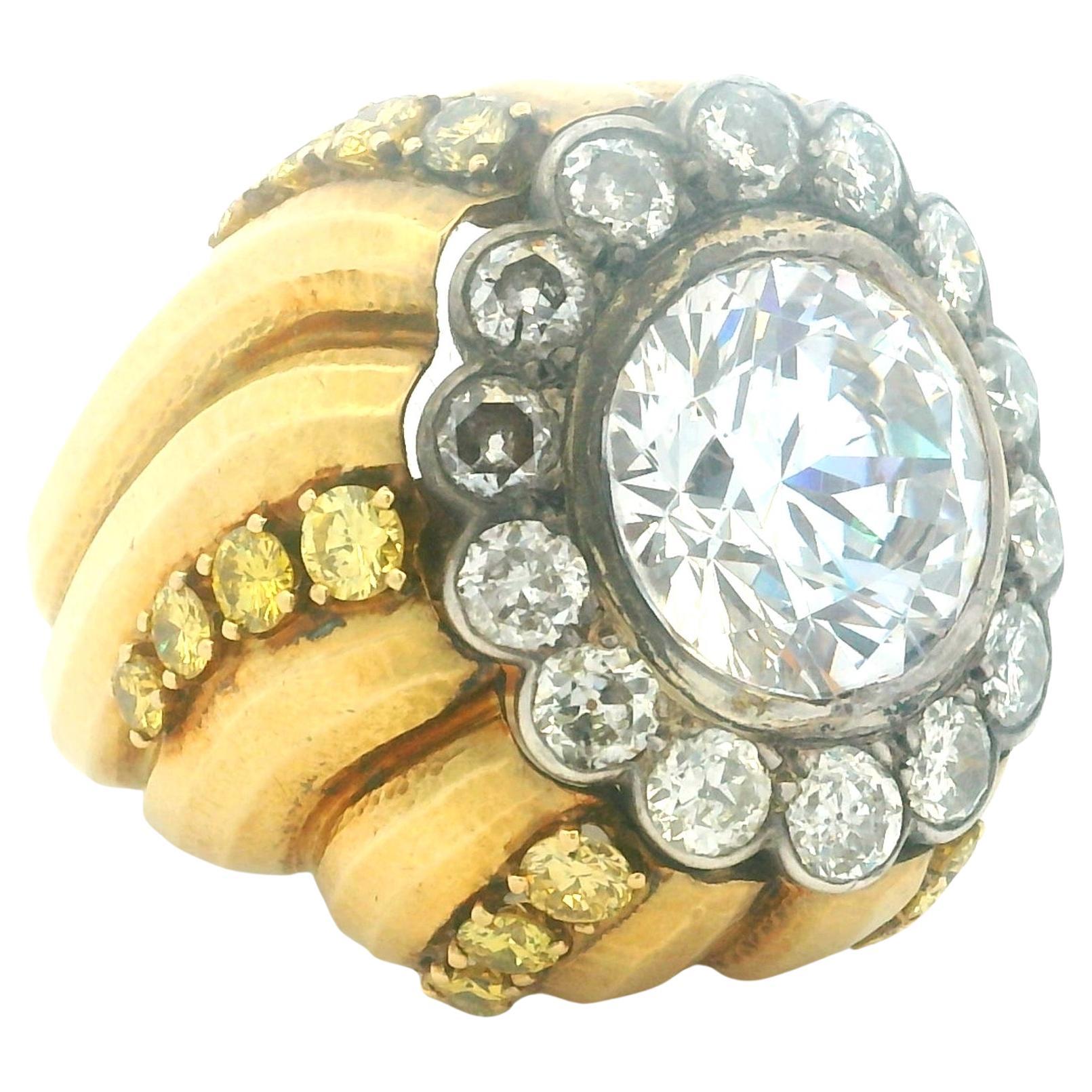 1970s 18K Gold Bombe Ring with White Sapphire, Diamonds
Yellow Sapphires