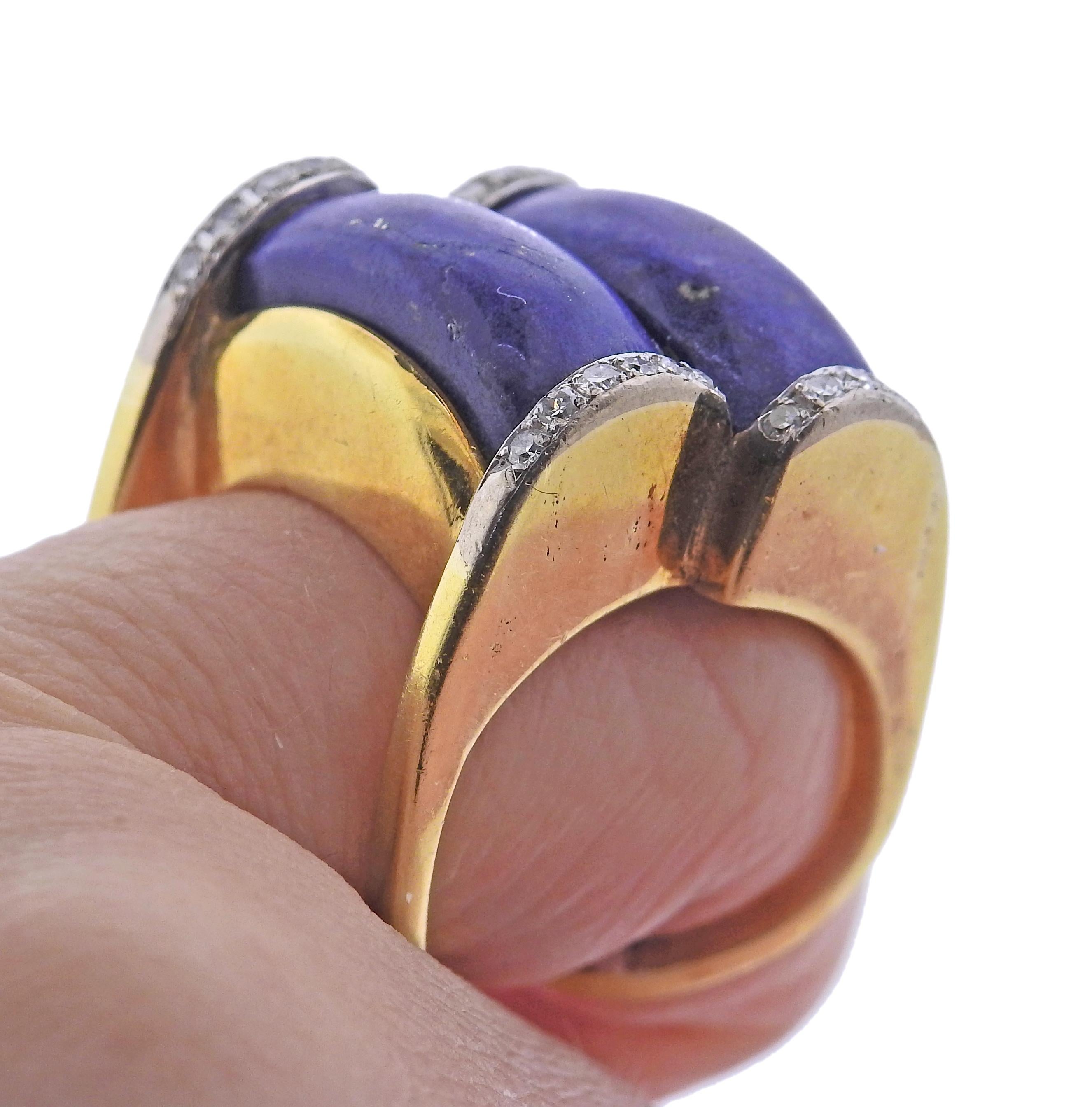 1970er Jahre 18k Gold Lapis Diamant Ring im Zustand „Hervorragend“ im Angebot in New York, NY
