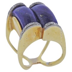 Vintage 1970s 18k Gold Lapis Diamond Ring