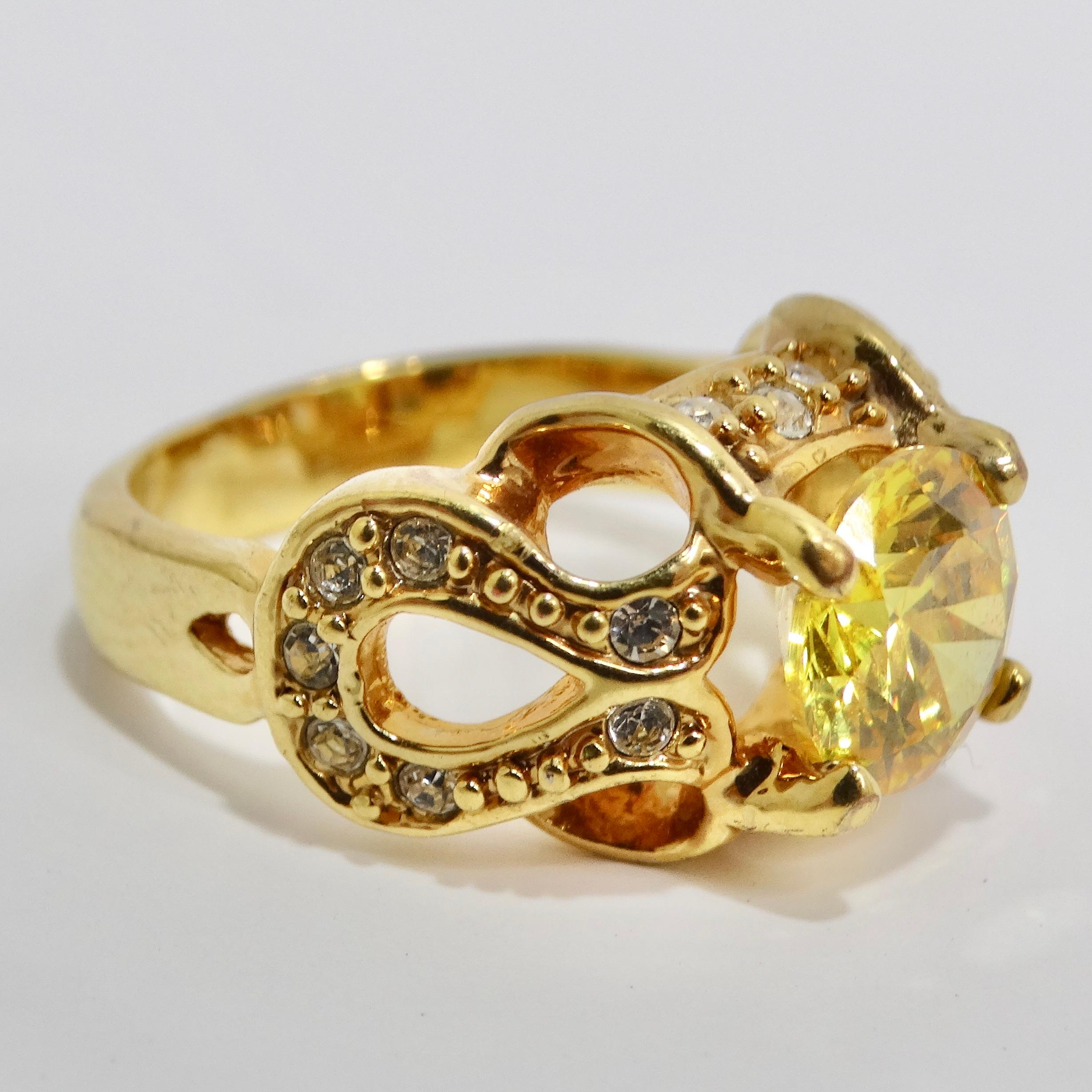 1970s 18K Gold Plated Synthetic Yellow Diamond Ring In Good Condition For Sale In Scottsdale, AZ