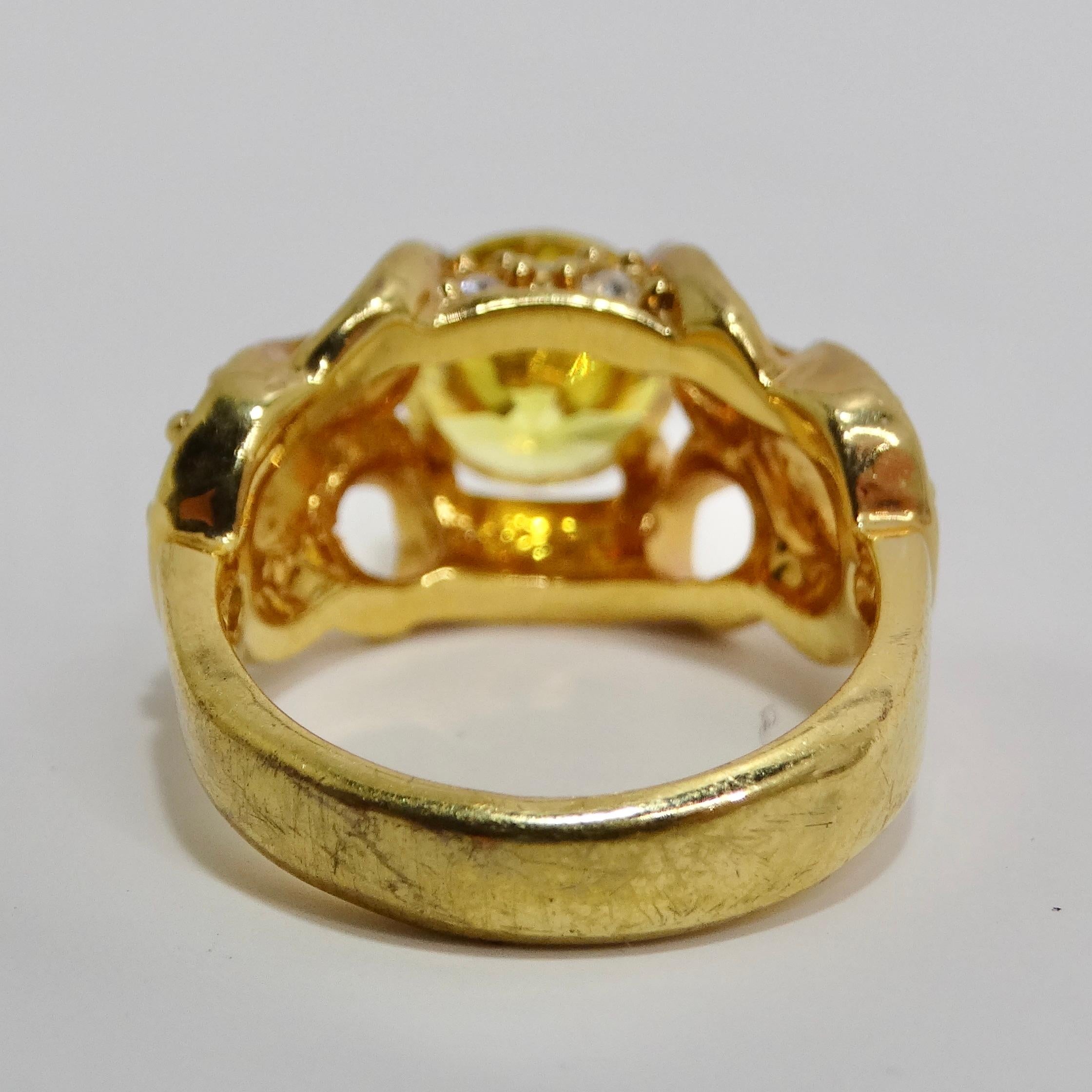 1970s 18K Gold Plated Synthetic Yellow Diamond Ring For Sale 1