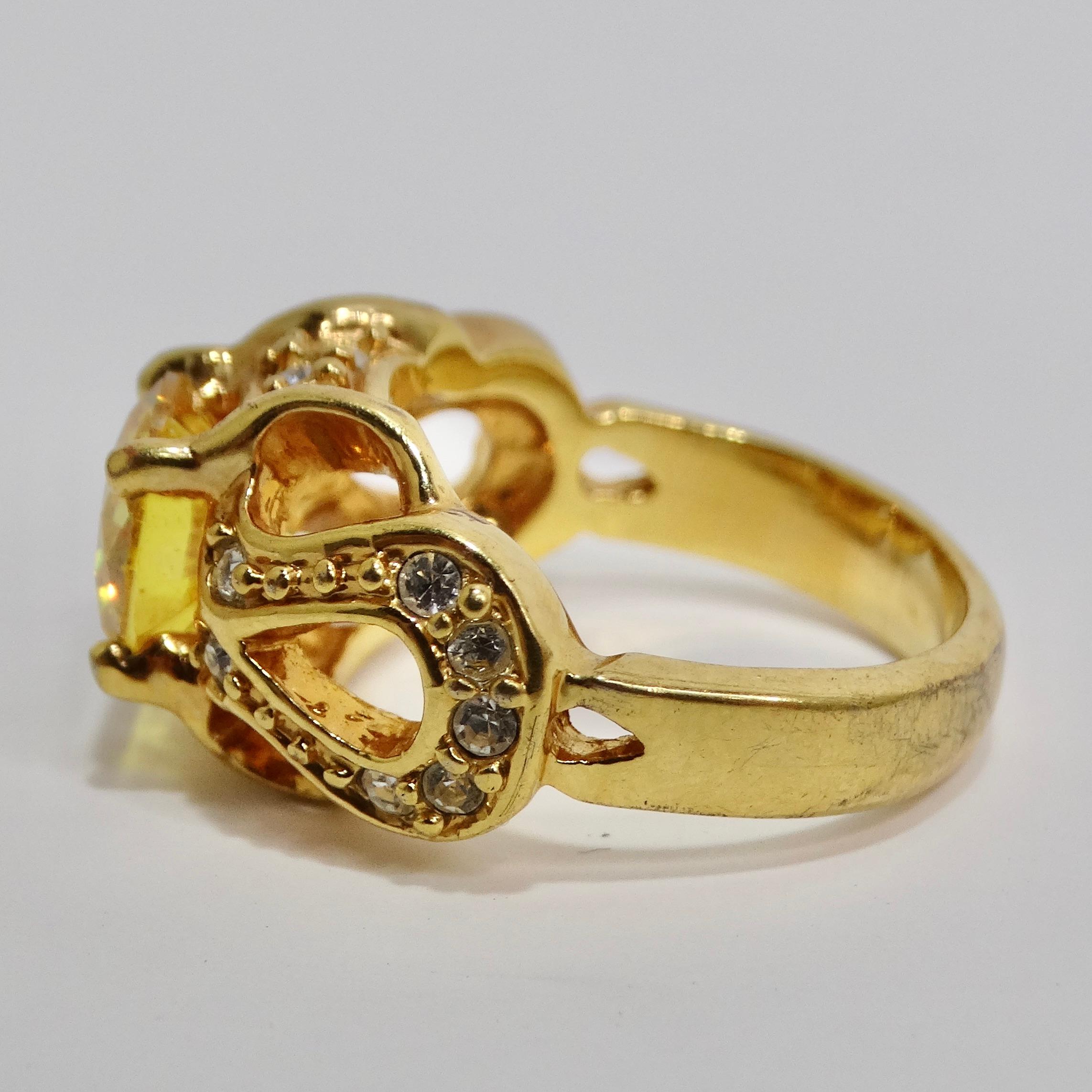 1970s 18K Gold Plated Synthetic Yellow Diamond Ring For Sale 2