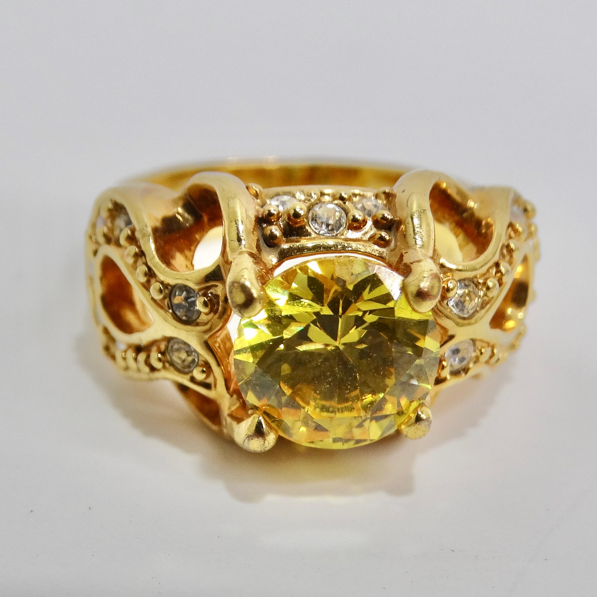 1970s 18K Gold Plated Synthetic Yellow Diamond Ring For Sale 3