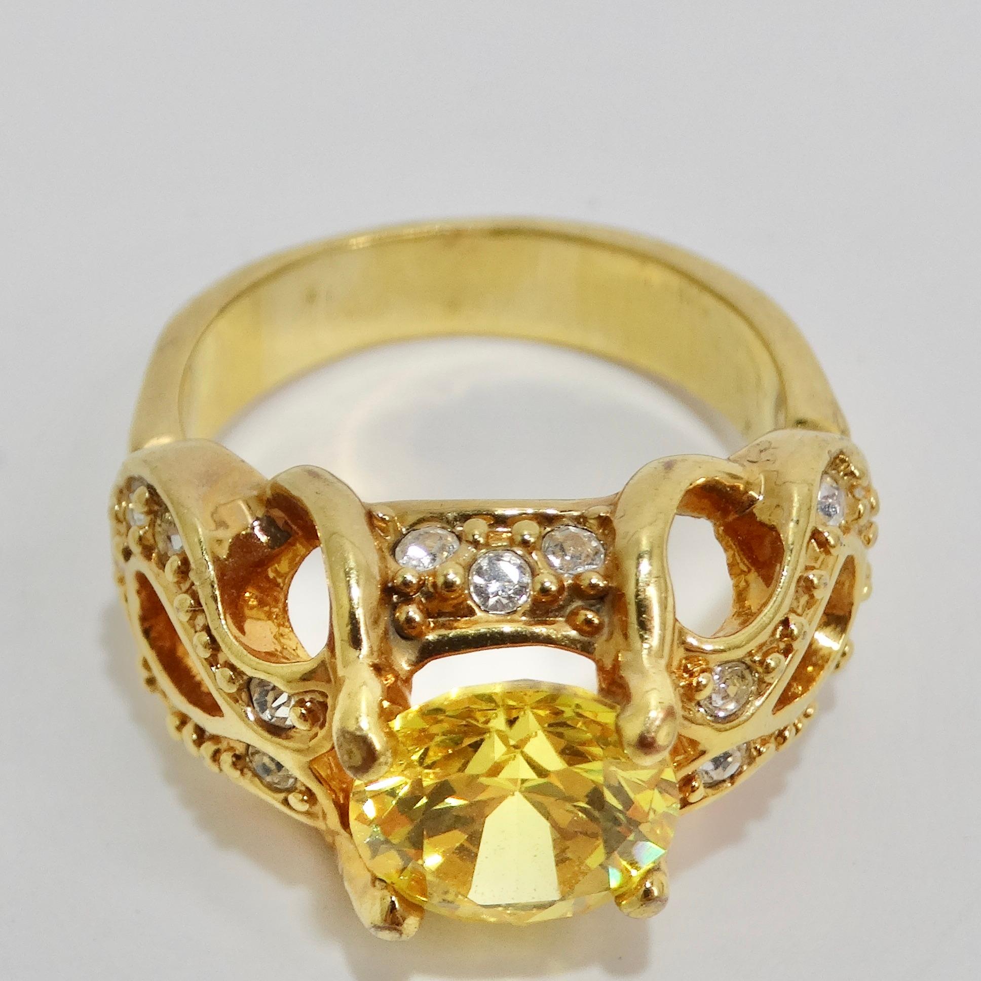 1970s 18K Gold Plated Synthetic Yellow Diamond Ring For Sale 4