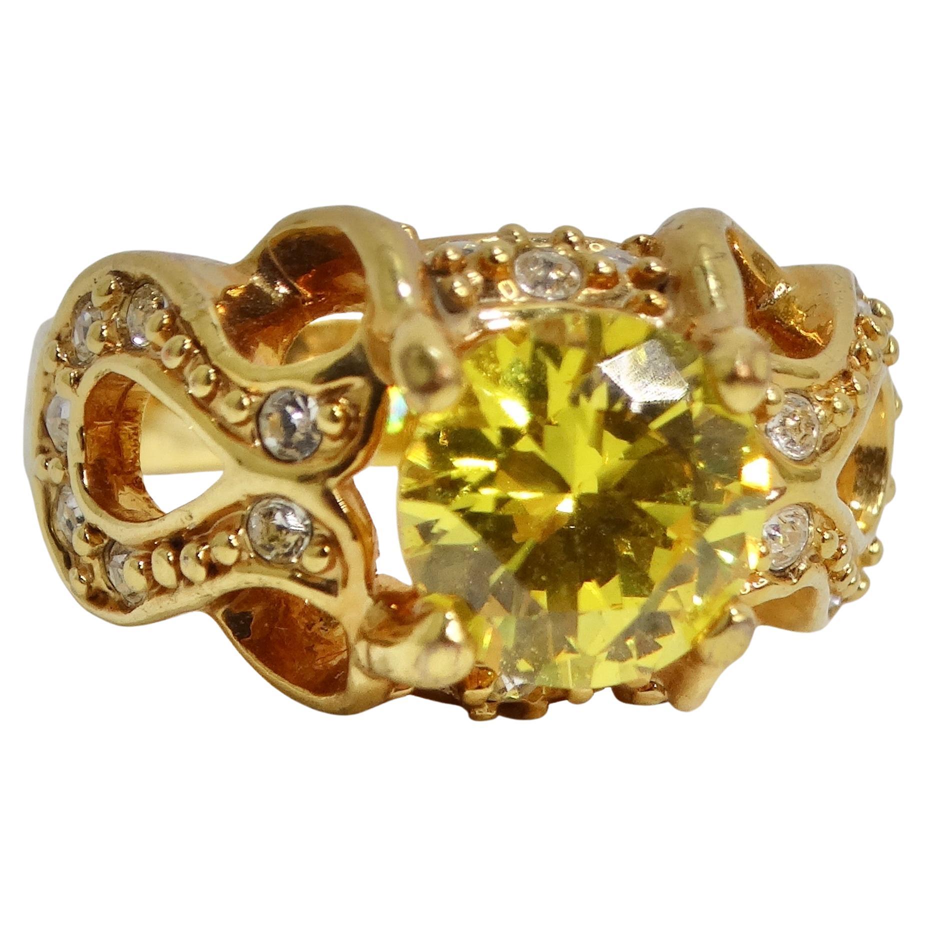 1970s 18K Gold Plated Synthetic Yellow Diamond Ring For Sale