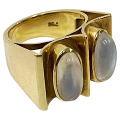 Anello Modernismo con pietra di luna 18 carati degli anni '70