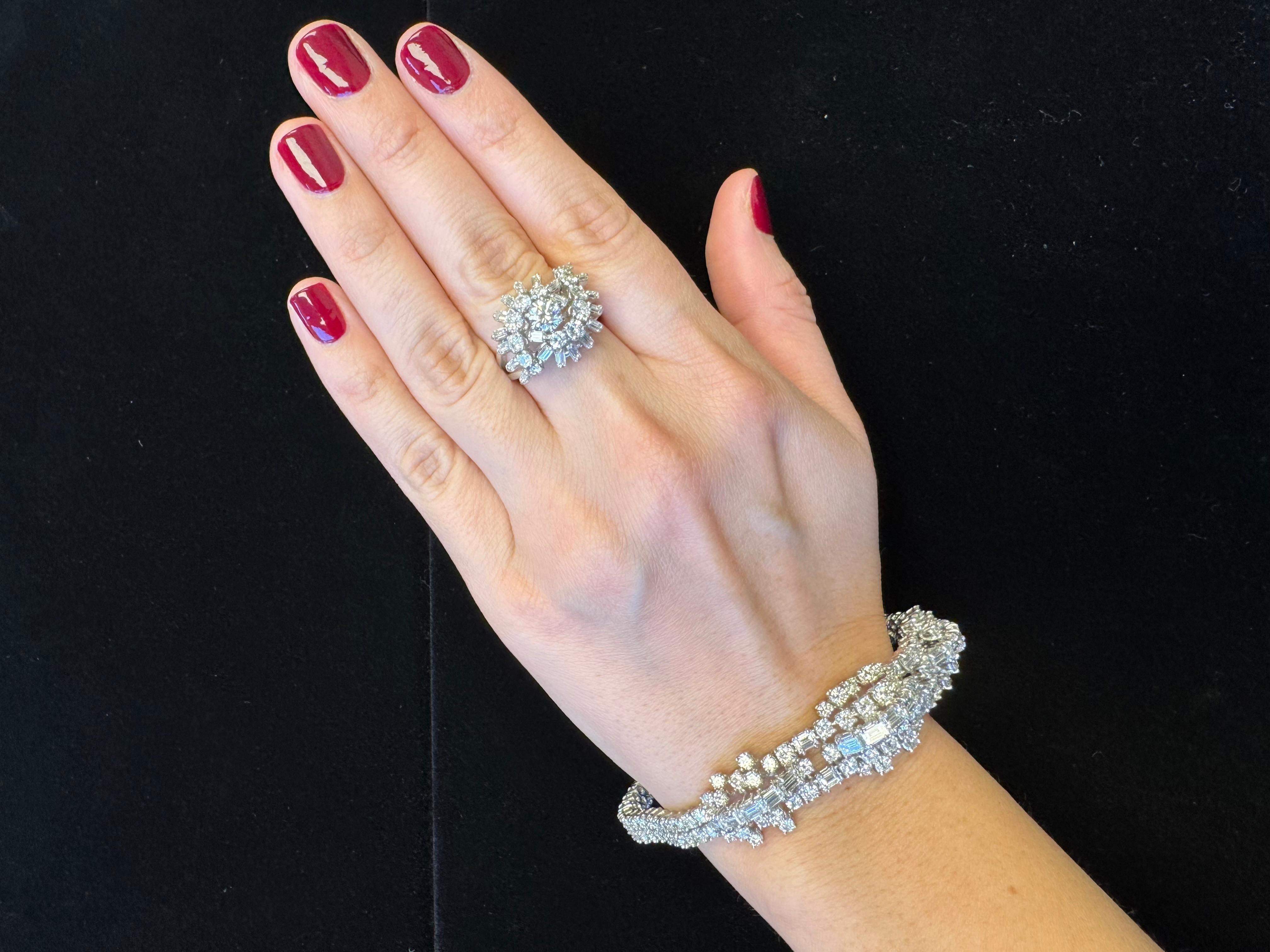 1970 Bracelet en or blanc 18K et platine avec diamants en vente 13