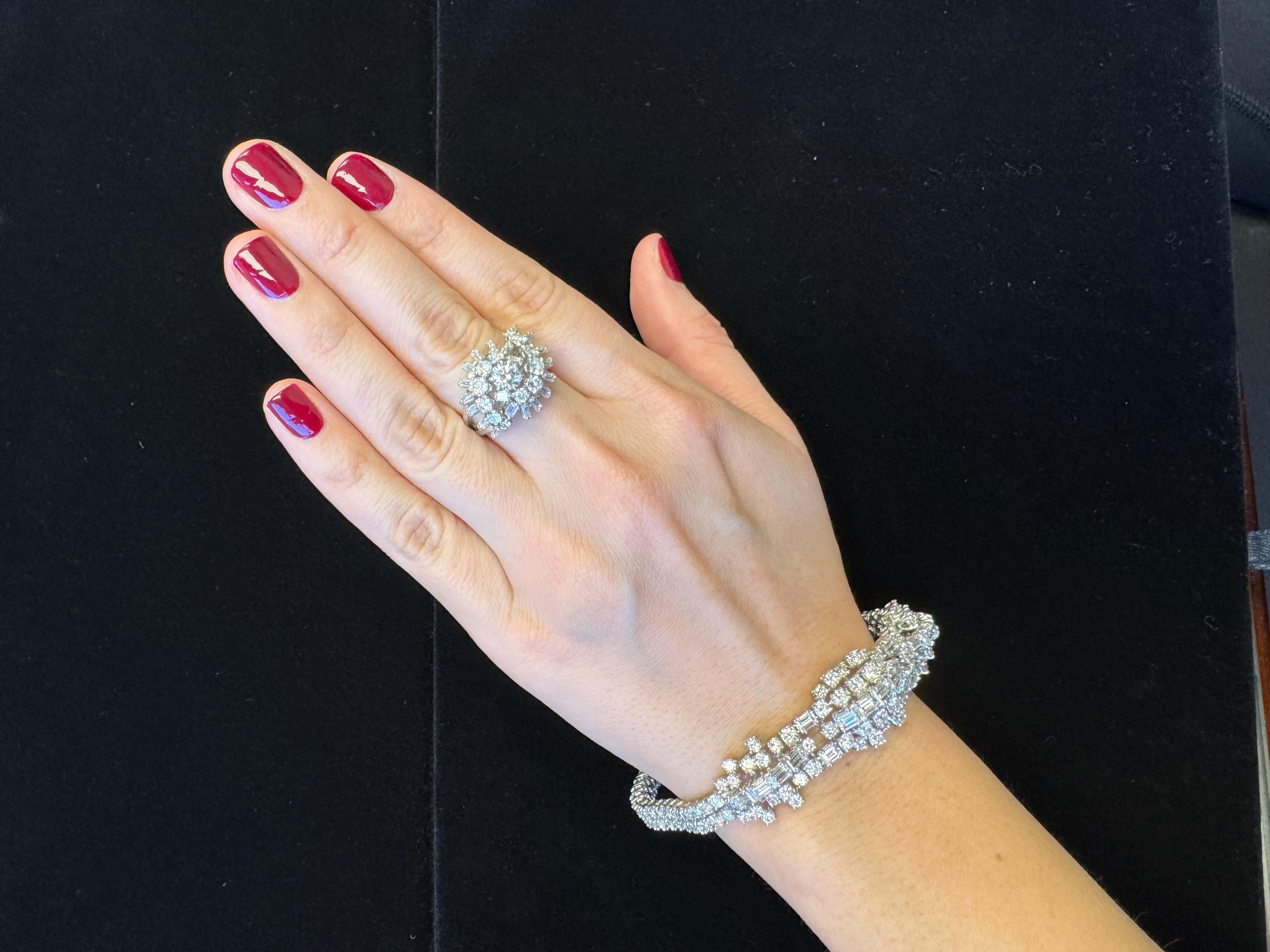 1970 Bracelet en or blanc 18K et platine avec diamants en vente 14