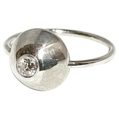 Anello nuziale di fidanzamento con diamante in oro bianco 18 carati degli anni '70