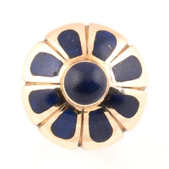 1970s 18k Yellow Gold and Lapis Lazuli Flower Ring