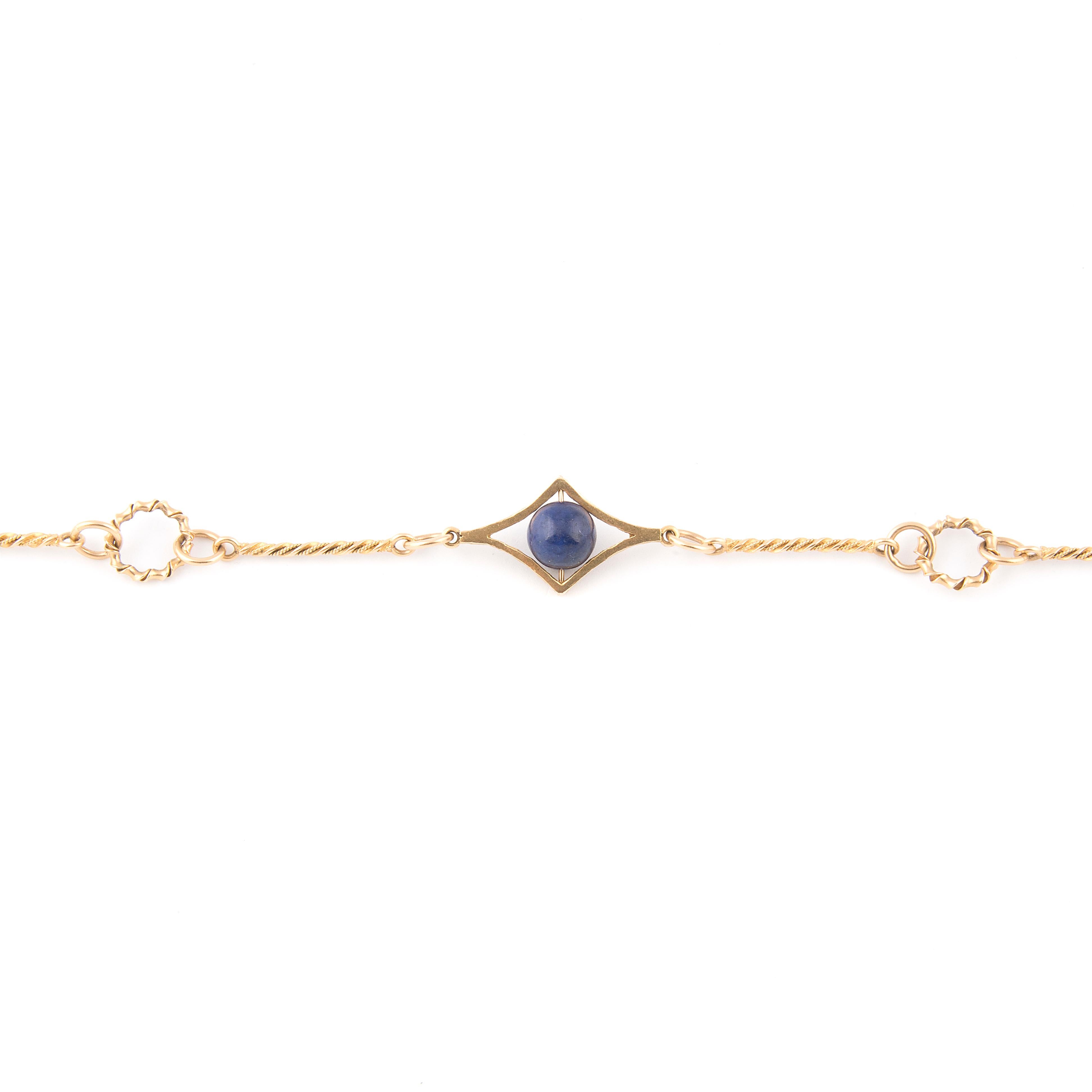 1970s 18k Yellow Gold and Lapis Lazuli Long Necklace In Good Condition For Sale In London, GB
