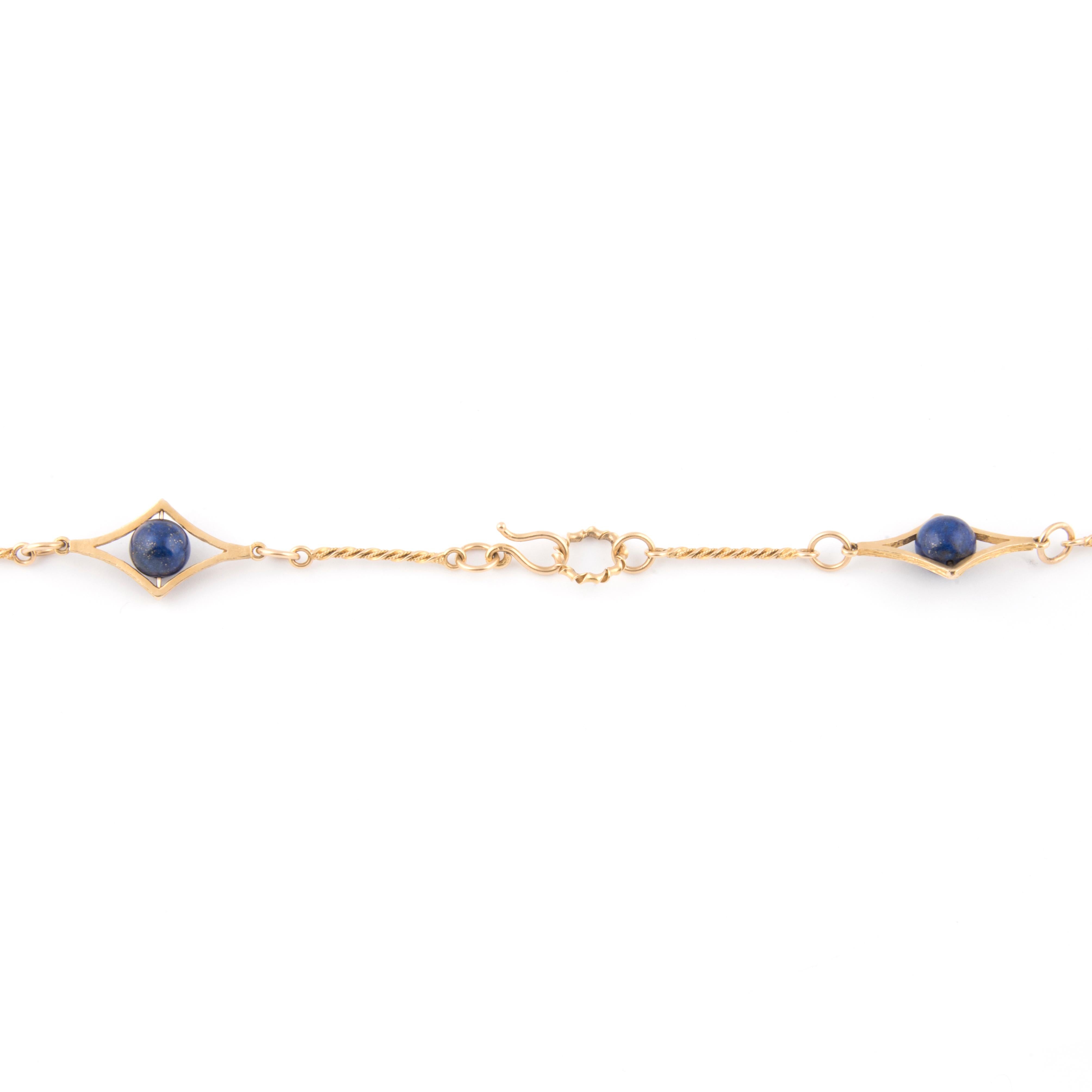 1970s 18k Yellow Gold and Lapis Lazuli Long Necklace For Sale 1