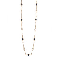 1970s 18k Yellow Gold and Lapis Lazuli Long Necklace