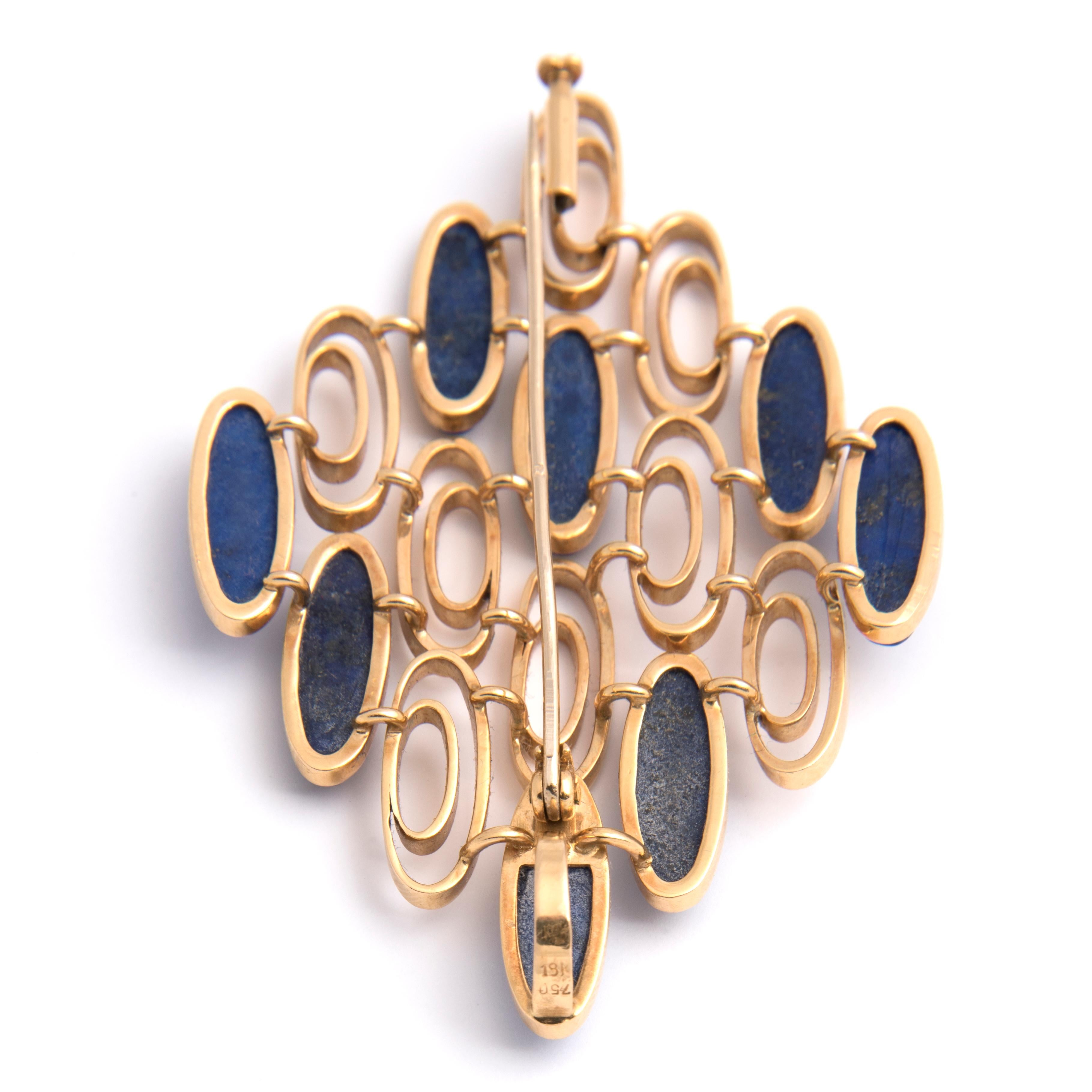1970s 18k Yellow Gold and Lapis Lazuli Pendant Brooch For Sale 5
