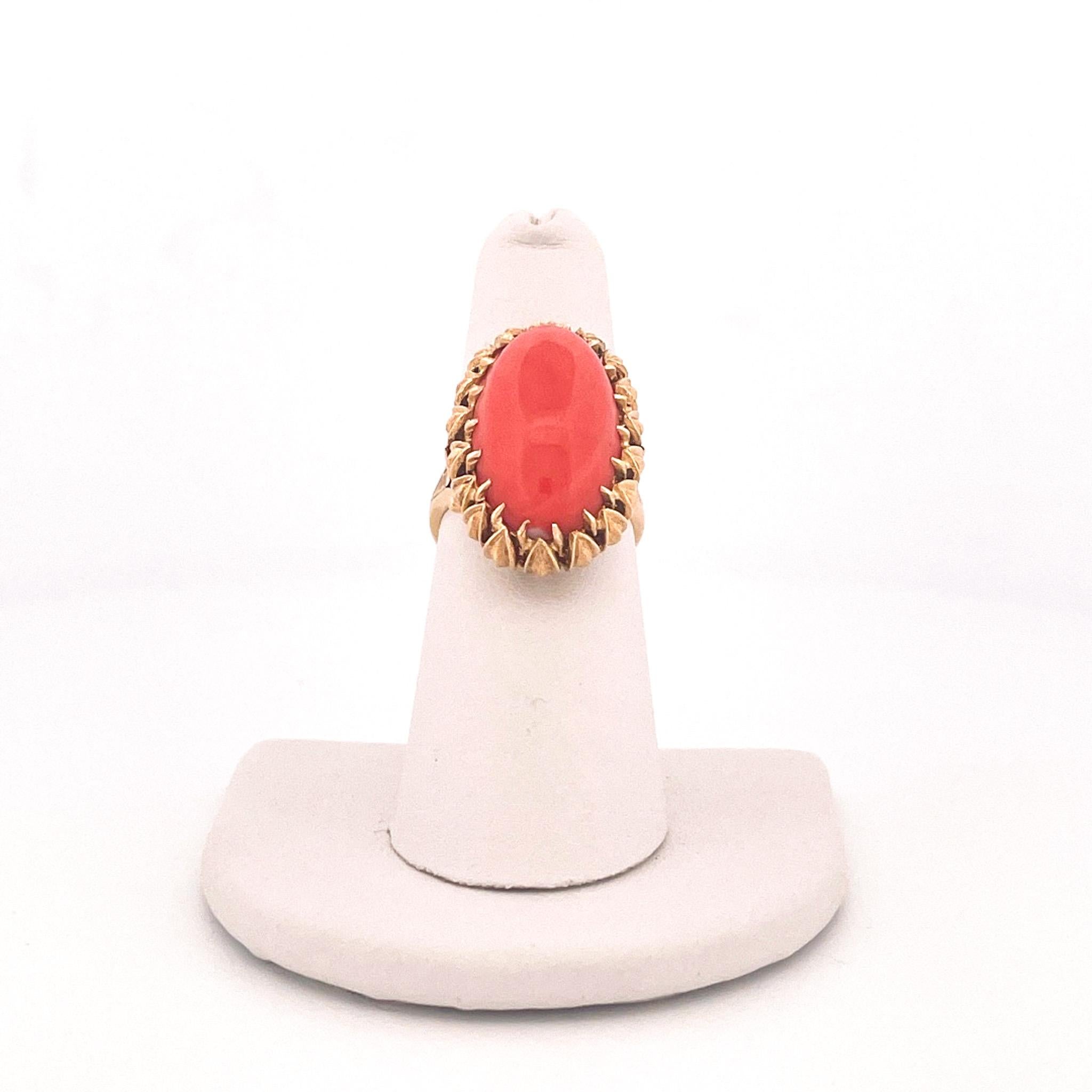 1970s 18k Yellow Gold Coral Cocktail Ring 7