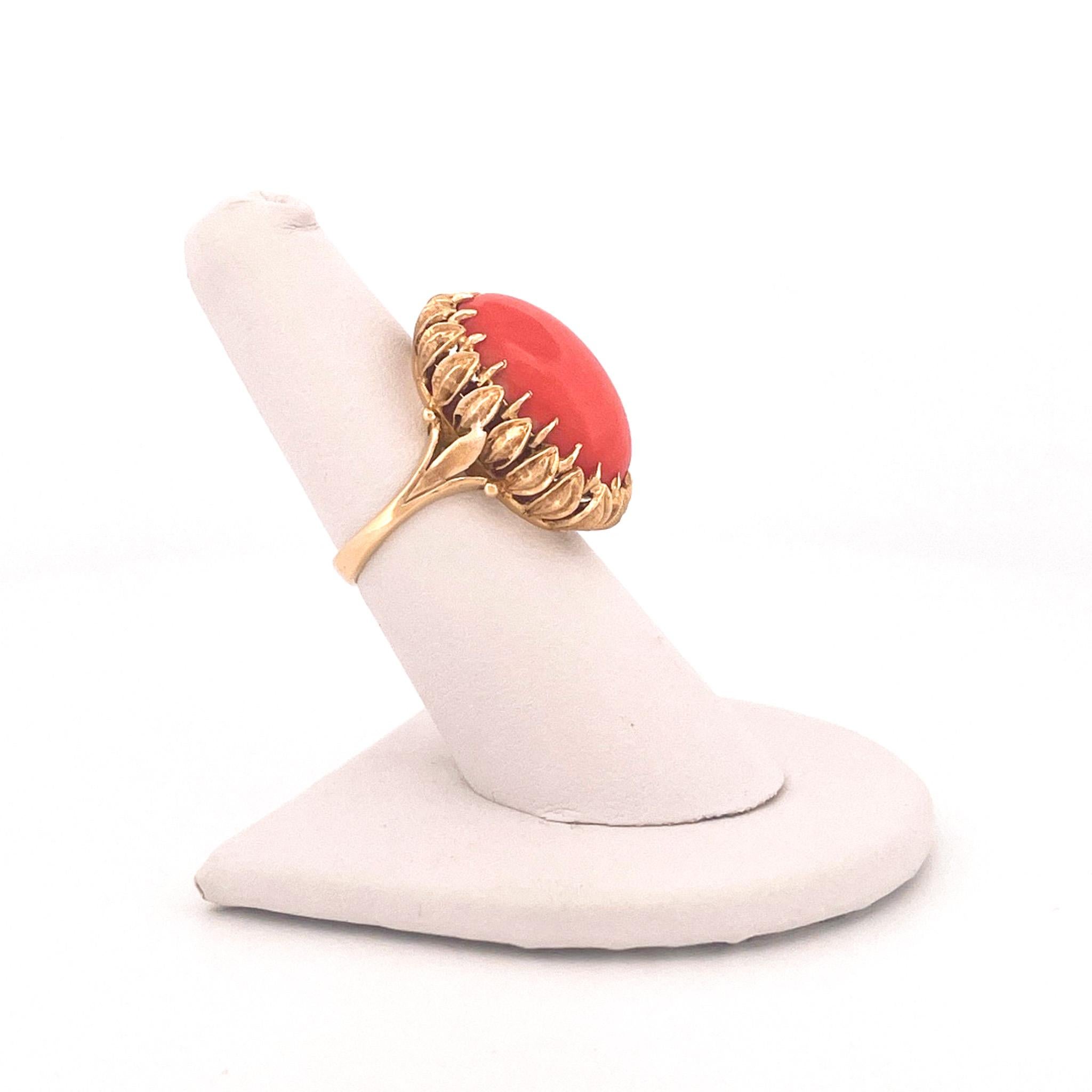 1970s 18k Yellow Gold Coral Cocktail Ring 8
