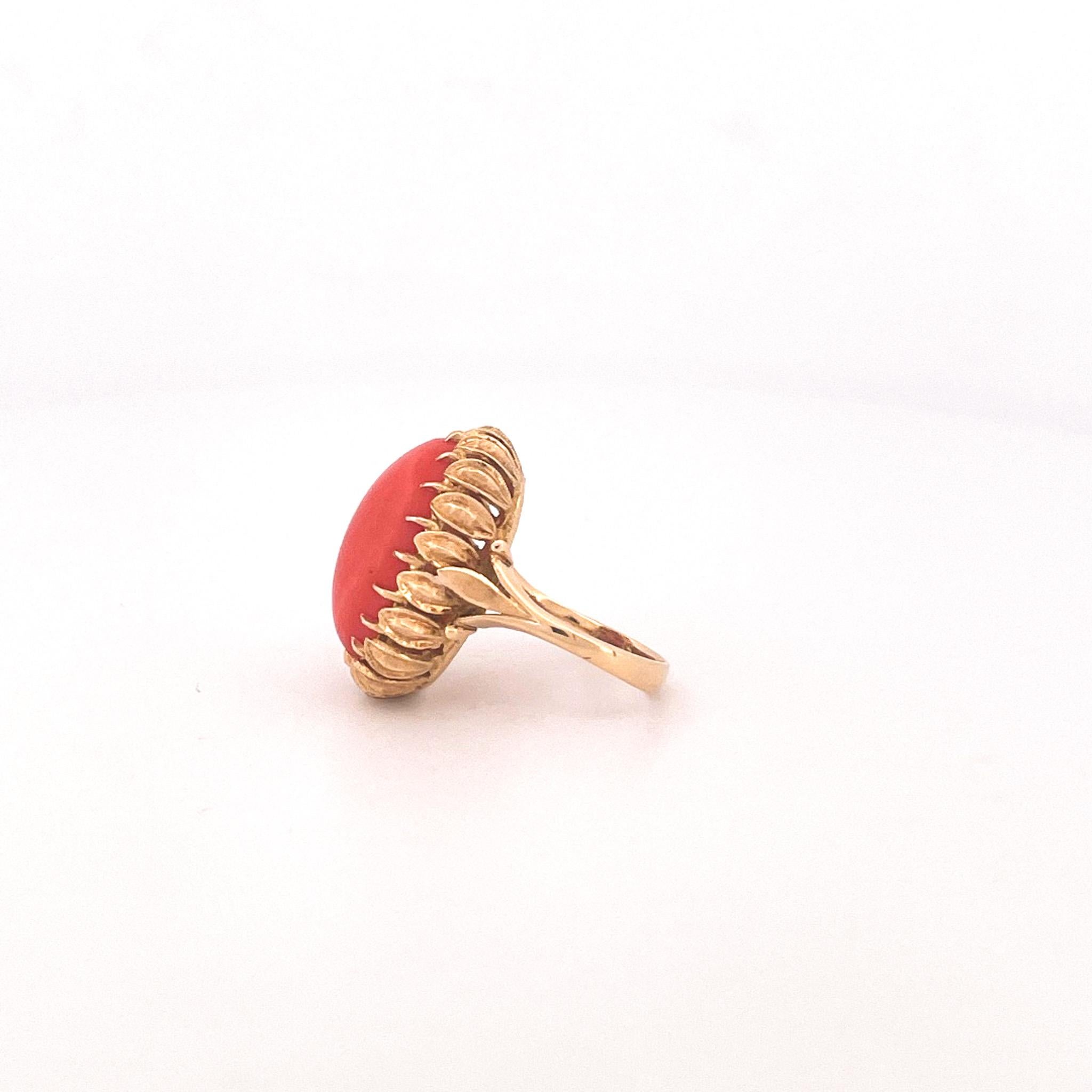 1970s 18k Yellow Gold Coral Cocktail Ring 5