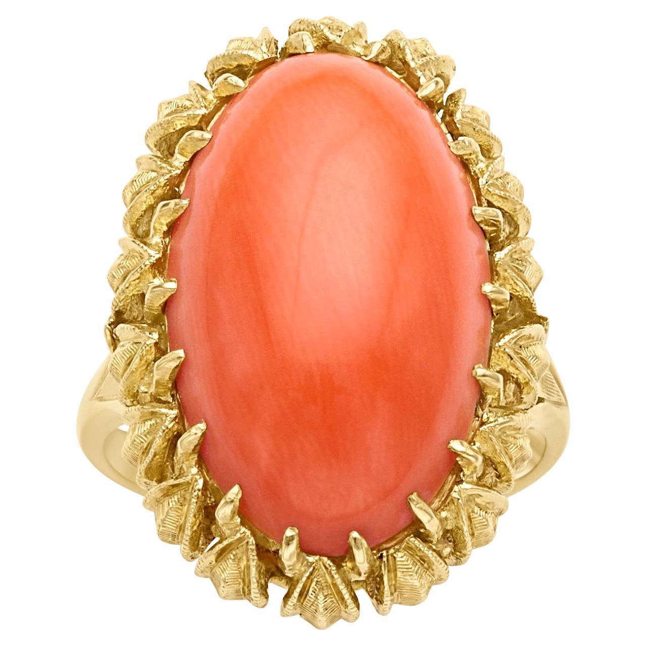 1970s 18k Yellow Gold Coral Cocktail Ring