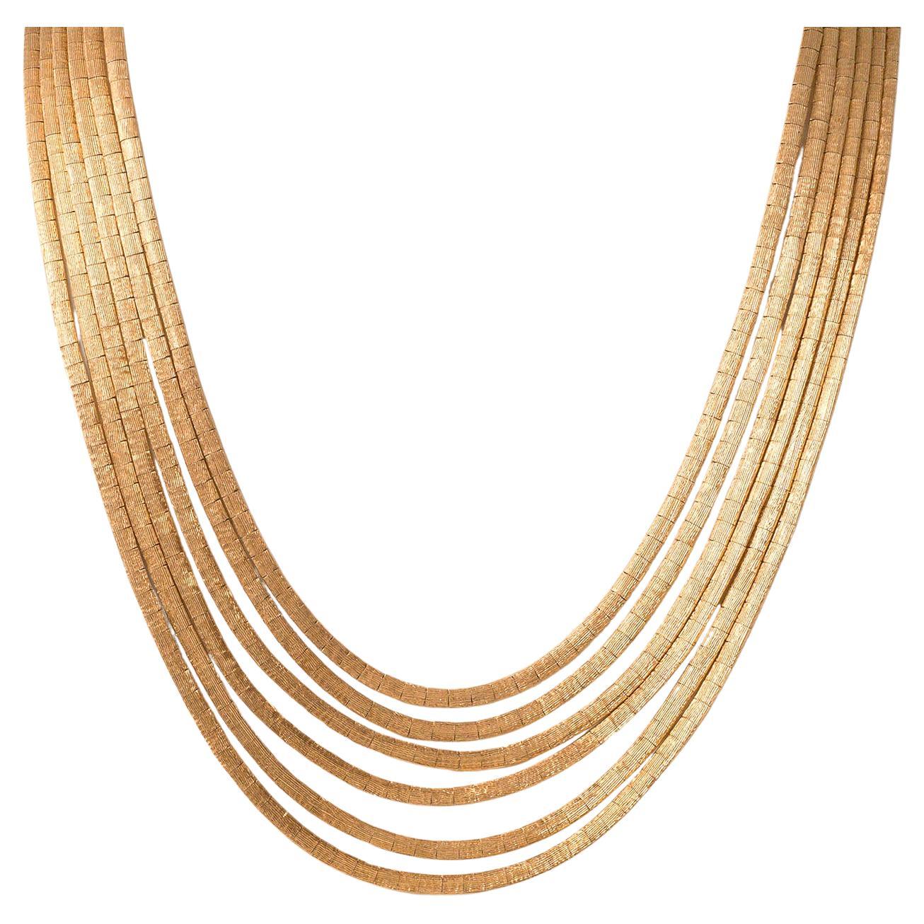 1970s 18K Yellow Gold Mesh Collar Necklace 96.5 grams Brushed Gold