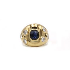 1970s 18k Yellow Gold Sapphire and Diamond Dome Ring