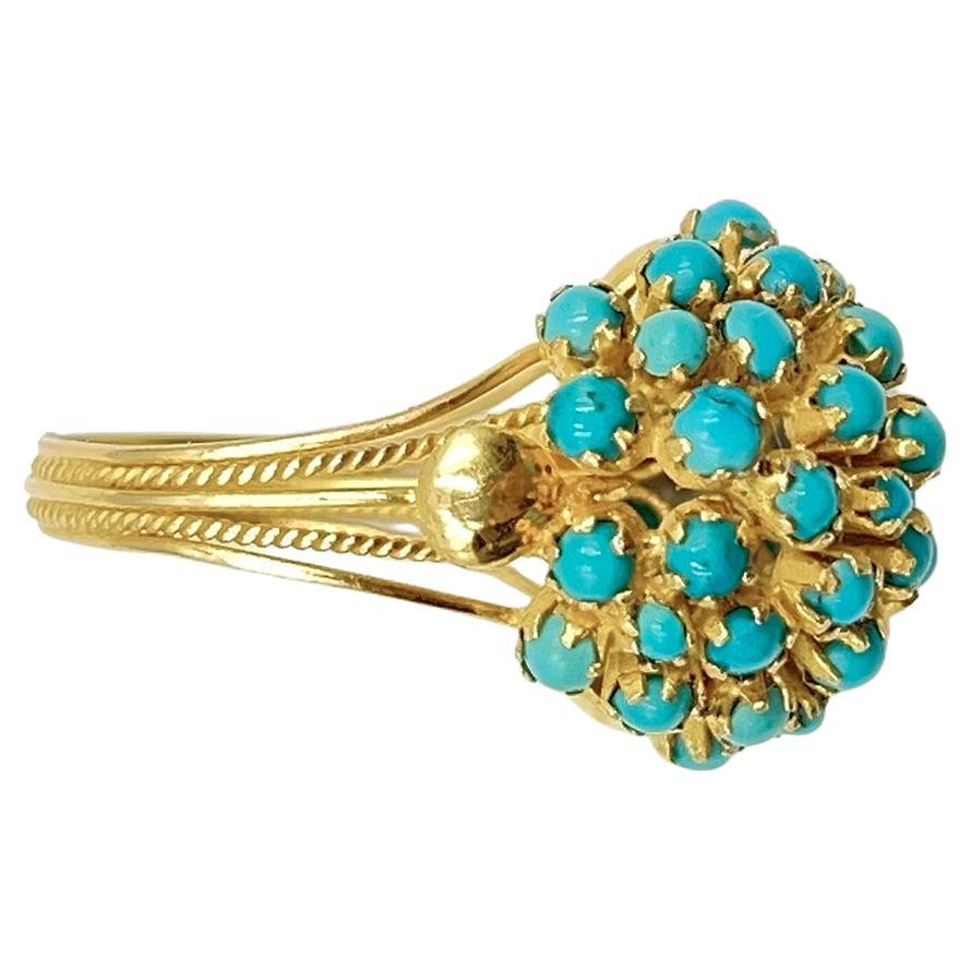 Modern 1970s 18k Yellow Gold Turquoise Cabochon Ring