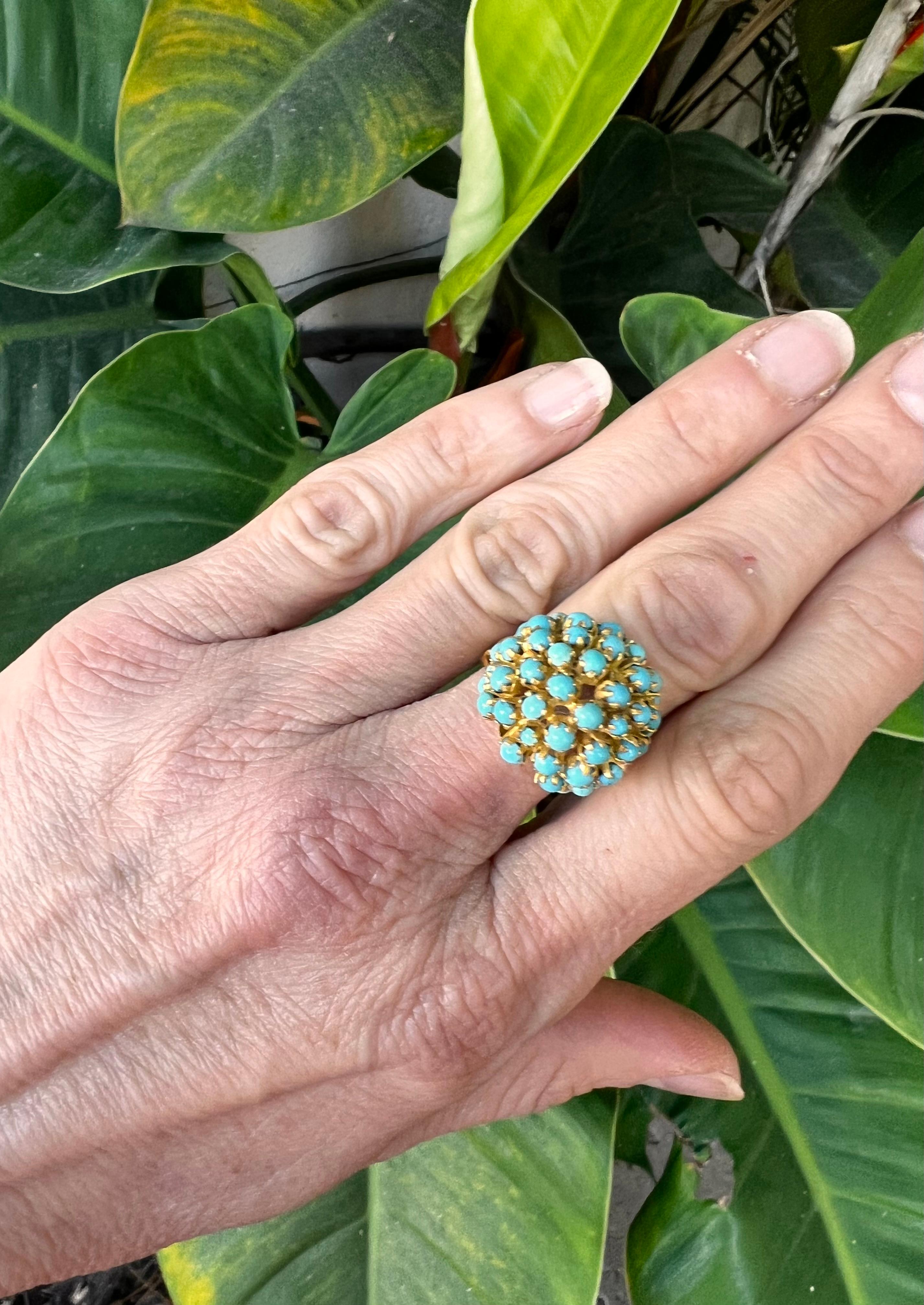 Women's 1970s 18k Yellow Gold Turquoise Cabochon Ring