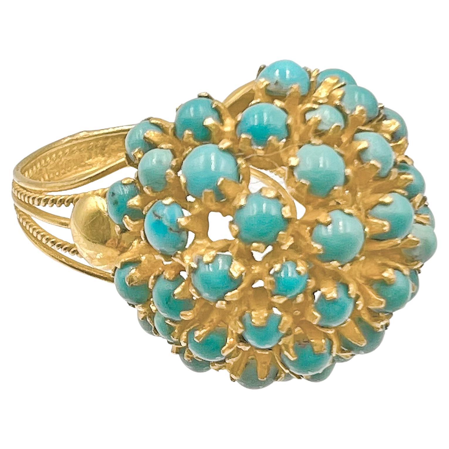 1970s 18k Yellow Gold Turquoise Cabochon Ring