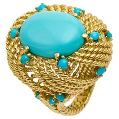 1970s 18k Yellow Gold Turquoise Cocktail Ring